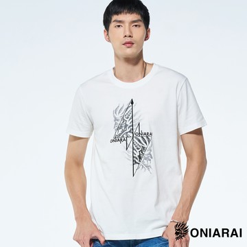 【買1送1】闇光側鬼半臉十字短TEE(米白) - BLUE WAY  鬼洗い