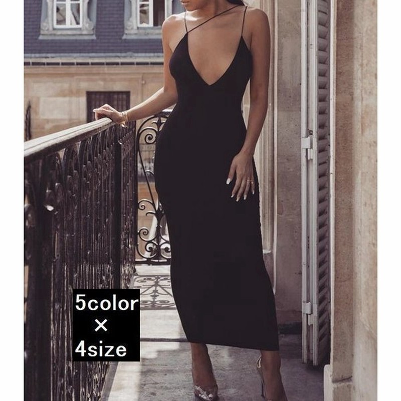 ワンピース ロングワンピース レディース トップス キャミワンピ マキシ丈 タイト 3ストラップ 丸首 ラウンドネック Vネック 深vネック 胸元開き 通販 Lineポイント最大0 5 Get Lineショッピング