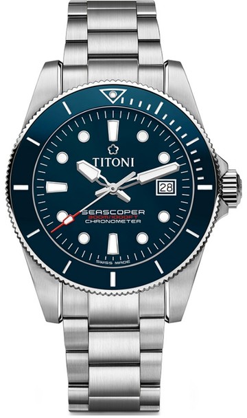 TITONI 梅花錶 Baby Seascoper 300 天文台認證陶瓷圈機械錶(83300 S-BE-705)-42mm-藍面鋼帶【刷卡回饋 分期0利率】【APP下單點數13倍送】