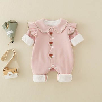 春秋季新款嬰兒a類純棉粉色連體衣女寶寶可愛外出衣服新生兒爬服鑫弘-萌寶童裝可開發票