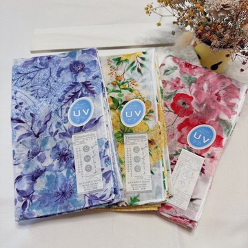 京都抗UV圍巾-花(粉/黃/藍)