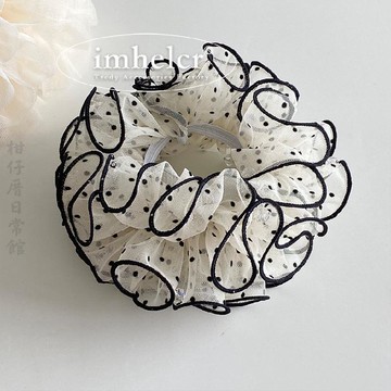 🔥3件8折🍊臺北出貨🍊可開發票韓系超仙氣質網紗波點木耳邊髮圈小衆高級飽滿丸子頭花新款髮飾女