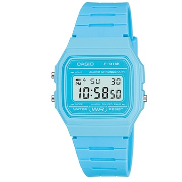 CASIO ASIO卡西歐 經典百搭繽紛色系簡約數位錶-天空藍(F-91WC-2A)35mm