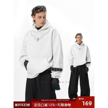 JHYQ凈化眼球經典款logo荊棘印花400G重磅春秋衛衣男連帽杉休閑衫