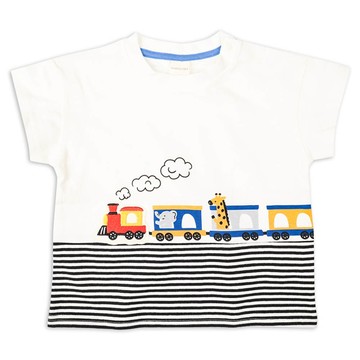 akachan honpo - 短袖T恤-拼接-米白色