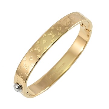 Louis Vuitton LV M00252 Nanogram 刻印LOGO雕花金手鐲.M號