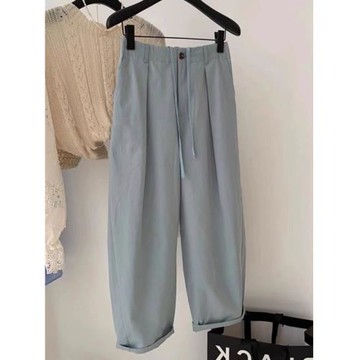 霧霾藍褲子西裝褲女夏季薄款藍色工裝褲高級感闊腿褲小個子九分褲