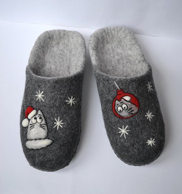 逗貓拖鞋女式男士定制保暖家居鞋毛氈羊毛拖鞋