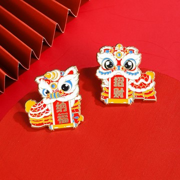 台灣出貨 可愛胸針 別針 造型徽章 中國風招財納福醒獅胸針國潮吉祥喜慶動物新年舞獅徽章衣服配飾品
