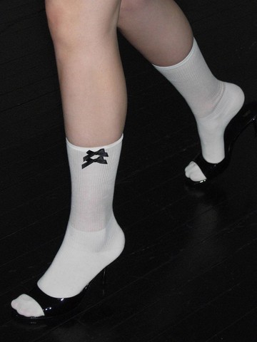 Double Tiny Ribbon Sheer Ribbed Socks (WHITE)