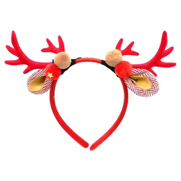 摩達客 耶誕派對雙小鹿角雙色球耳朵髮箍  紅色系  1組