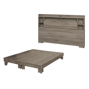 【顛覆設計】二件組 晶雅插座床頭片+加高床底(雙人5尺)梧桐色