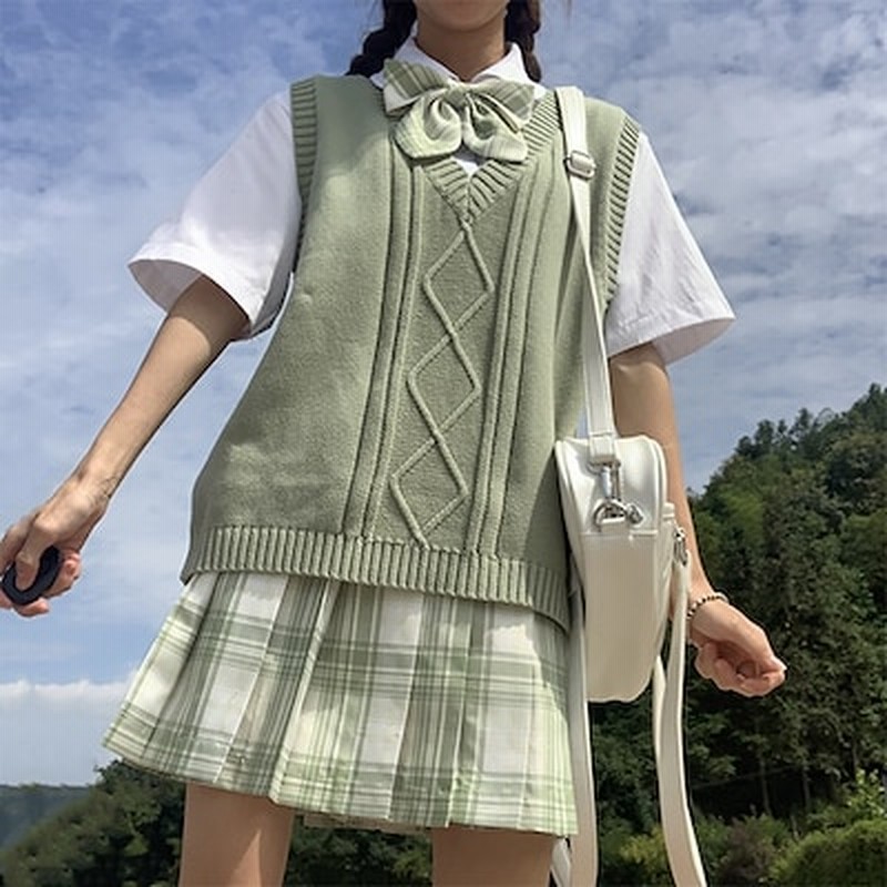 スクールベスト ニット 春 夏 グレー ネイビー 女子高生 制服 学校 セーター セーラー服 コス コスプレ 職場 白 黒 ベージュ ケーブルニット 男女兼用 カップル07 通販 Lineポイント最大get Lineショッピング