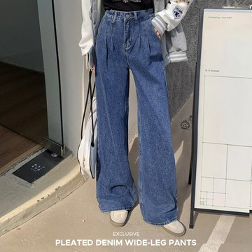 新品特賣SALE◆PUFII-牛仔褲 問爆單釦打摺牛仔褲寬褲長褲-1018  現+預 秋【CP29532】