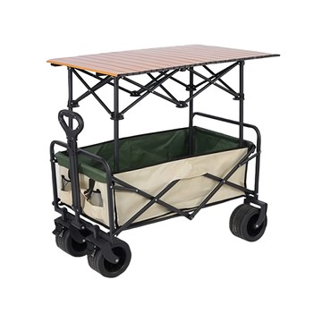 升降款露營桌推車 萬用快速折疊 戶外露營好幫手  米綠色  1個
