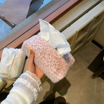 豹紋 面紙盒🎀 毛絨粉色豹紋紙巾盒可愛卡通抽紙盒客廳餐廳桌面 衛生紙盒 面紙套 面紙盒 造型 面紙盒收納盒 可愛面紙盒