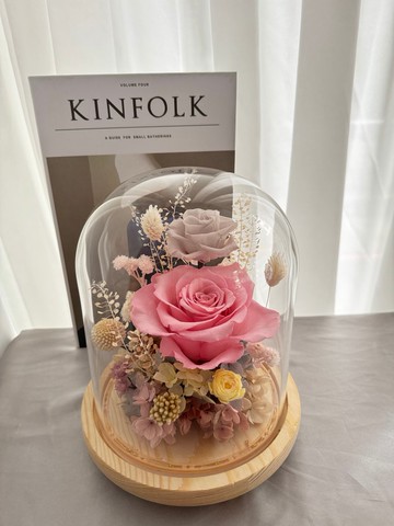 大朵玫瑰 永生花花盅 永生花夜燈 贈送包裝禮盒和提袋