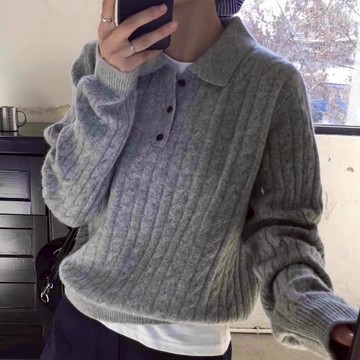 秋季韓版復古翻領毛衣針織上衣