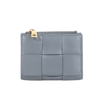 BOTTEGA VENETA 寶緹嘉  Bi-Fold大格編織金色拉鍊釦式短夾(灰色)