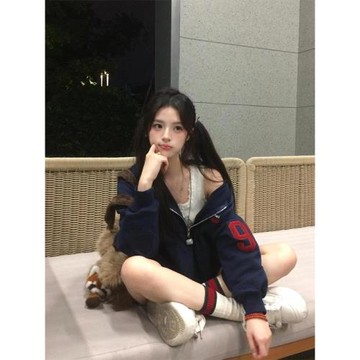 美式復古開衫連帽衛衣女秋冬寬松慵懶風加絨加厚oversize拉鏈外套