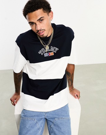 Tommy Jeans textured logo t-shirt in blue stripe