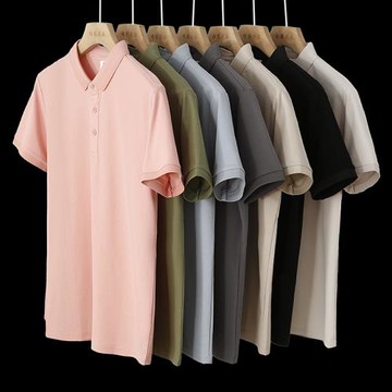 島國涼感科技面料！精紗珠地夏季純色商務休閑翻領短袖polo衫男潮