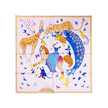 Hermes 愛馬仕故事圖驣絲巾/方巾-90cm(粉/藍/香檳金)