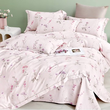 LoveCity 寢城之戀 吸濕排汗萊賽爾天絲 200織100%純棉 床包枕套組  床包 + 枕套2個  雙人  春草芳菲