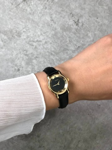 【日本直送 名牌中古包】GUCCI 古馳 手錶 黑色×સાનું (金色) 羅馬數字 5100L 皮革 石英錶 vintage 古董 zt6np6