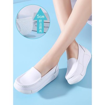 坡跟護士鞋女真皮厚底松糕鞋舒適不累腳搖搖鞋媽媽工作單鞋韓版秋