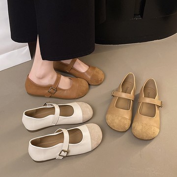 2025軟皮淺口單鞋女春秋季新款法式復古圓頭芭蕾風晚晚平底小皮鞋