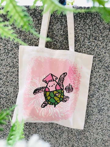 小卷海龜小丑魚珊瑚原創插畫-托特包棉布袋