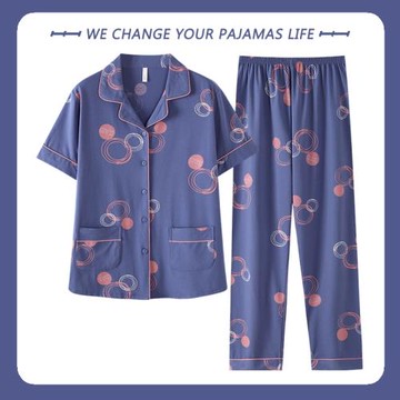 2025年睡衣女夏季薄款純棉短袖長褲開衫春秋家居服可外穿兩件套裝