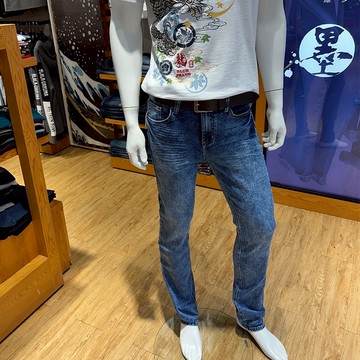 BIG TRAIN彈性雪花水洗小直筒-中藍ZM7036-76