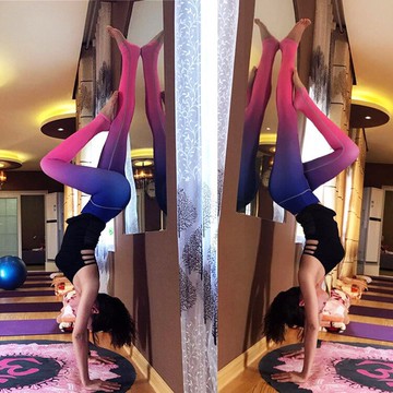 2022春夏新款歐美專業瑜伽褲女薄款漸變印花緊身網紅健身運動長褲