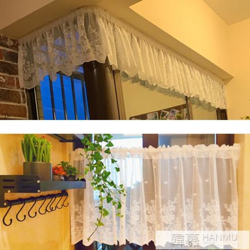 廚房蕾絲短簾美式紗簾半簾窗簾飄窗日式臥室書房免打孔式遮擋短款
