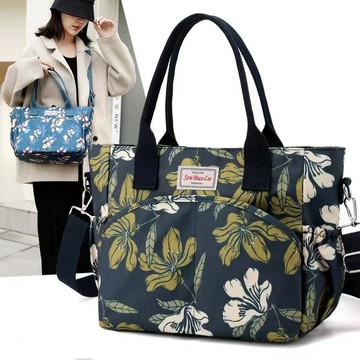 【喜挖】2023新款時尚包包尼龍印花女式花朵通勤托特包斜跨單肩包
