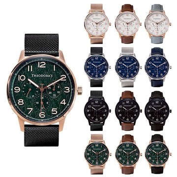 【Theodora's】時間旅人 先行者 三眼夜光金屬 / 真皮 腕錶[大錶面]