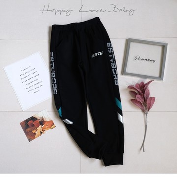 男大童 厚款 箭頭霧灰英文黑休閒不倒絨棉褲 秋冬童裝 大童長褲 大童休閒褲 大童運動褲 刷毛