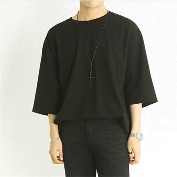 夏季新款青年時尚圓領學生男女中長款大碼寬松百搭純棉男t中短袖