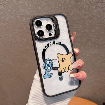吹風扇喫西瓜小狗適用蘋果17/16promax手機殼iPhone15plus磁吸殼14亞克力13鏡頭支架12防摔11硬殼