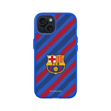 iPhone 15 Clear 激光藍 - FC Barcelona - Logo - Striped Background