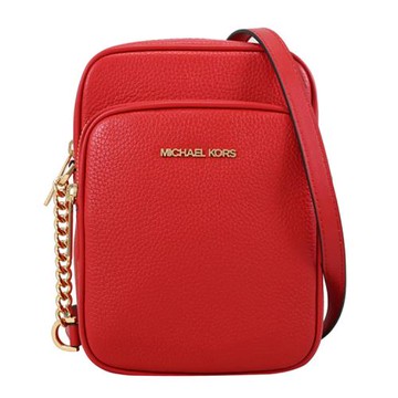 MICHAEL KORS Jet Set Travel 經典荔枝皮革斜背包.紅