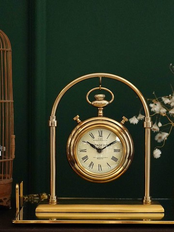 費靈家居進口美式簡約時尚金色金屬裝飾座鐘客廳輕奢桌面擺放鐘