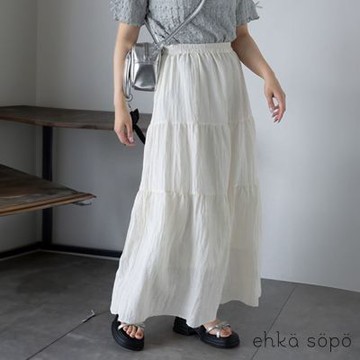 【ehka sopo】抓皺感蛋糕層次設計氣質長裙