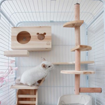 龍貓旋轉跳板松鼠跳臺杉木踏板跳柱高60cm大籠子豪華家具大型玩具