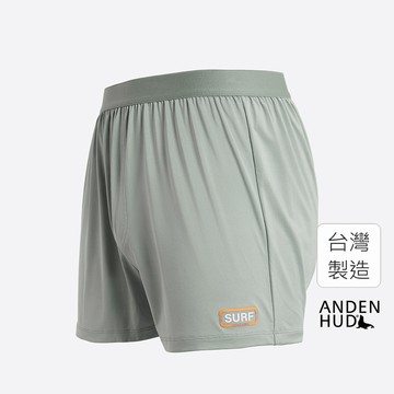 【Anden Hud】男款_吸濕排汗機能系列．不開襟寬鬆腰帶四角內褲(礁石灰-熱轉印Surf) 台灣製
