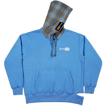 BORNRICH BR0009 CHECKED FLANNEL HOODIE 法蘭絨格紋 高磅抓絨 帽T (埃及藍色)