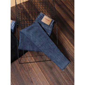 藍灰色牛仔褲女春秋季高腰修身顯瘦彈力緊身小個子九分毛邊小腳褲