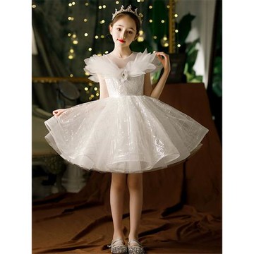 女童甜美主持人禮服生日公主裙花童婚禮小女孩走秀兒童鋼琴演出服